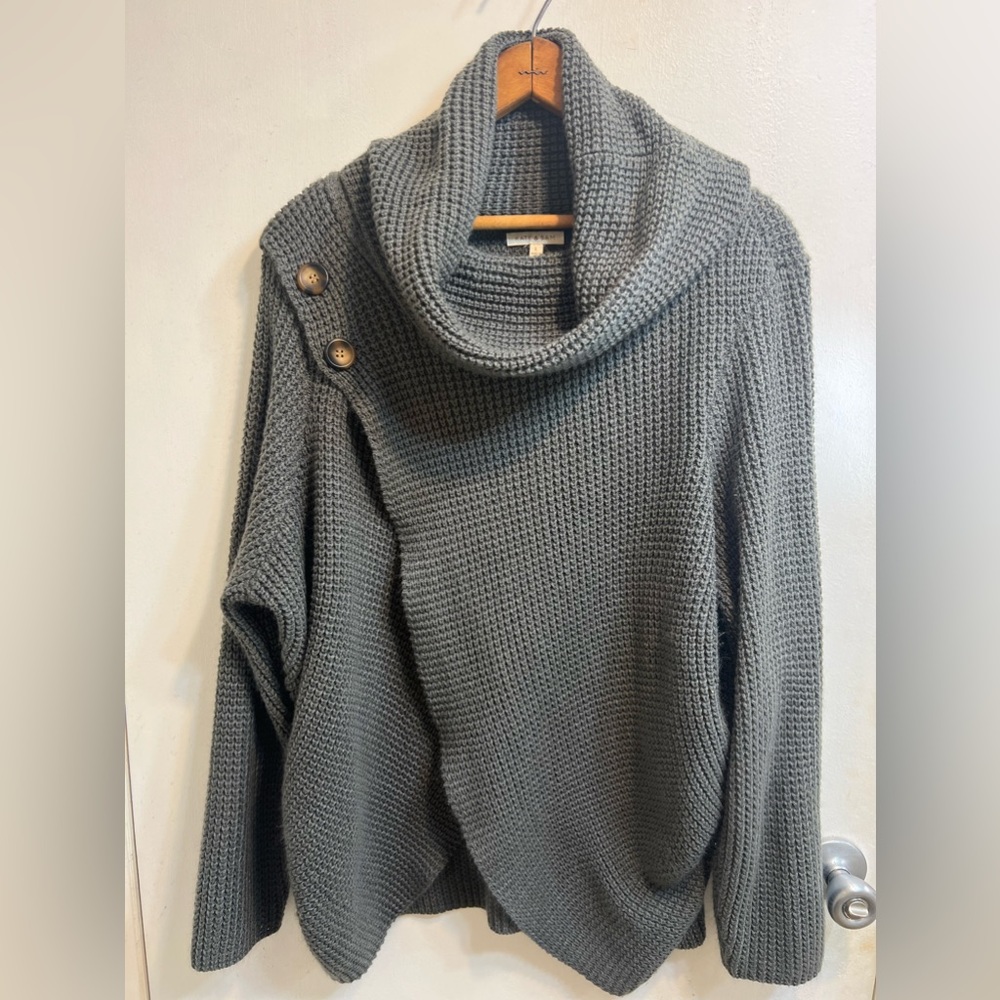 Kate and Sam Gray Cowl Neck Wrap Style Sweater - Size Large